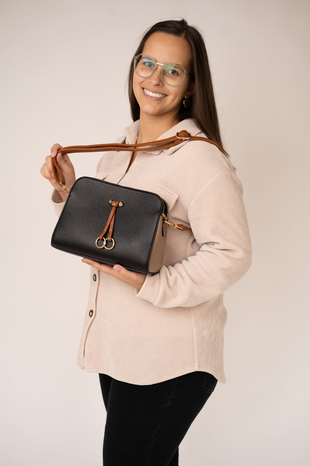 Zwart tasje met bruin/beige