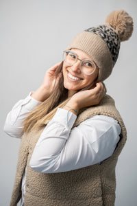 Muts met pompon/motief Bruin