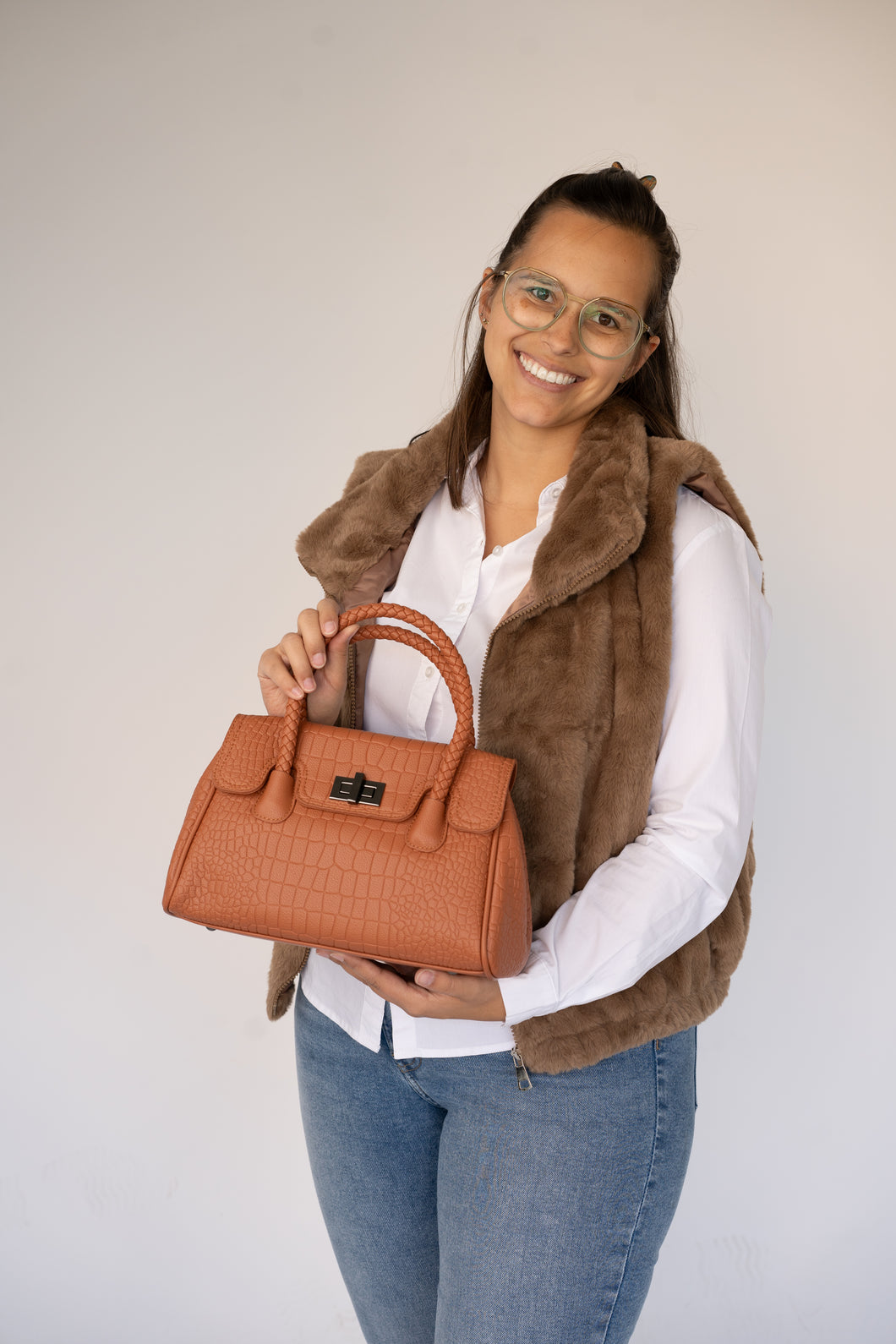 Cognac tas met reliëf