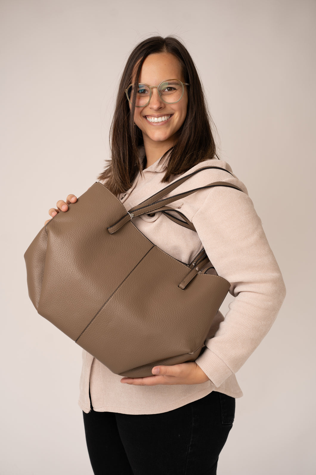 Tas met 2 handvatten taupe