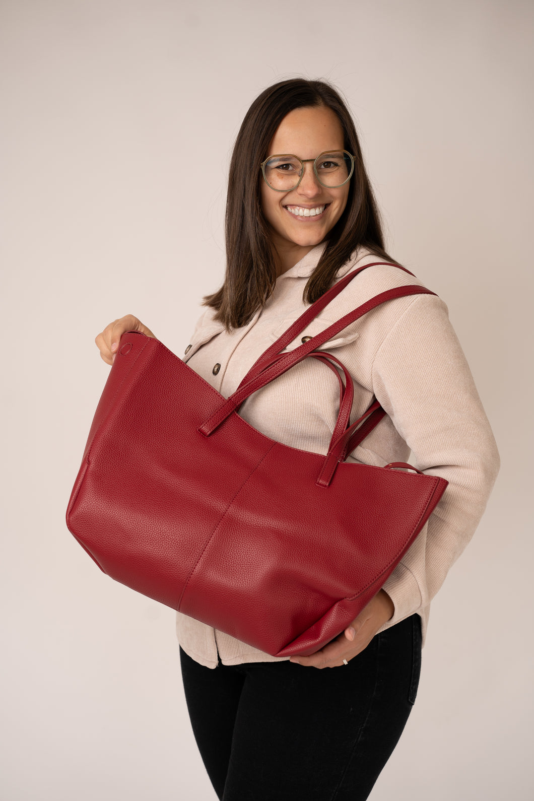 Grote tas bordeaux met binnentas