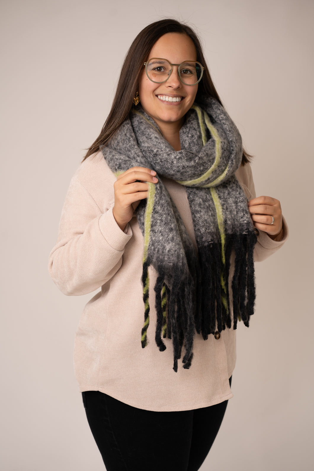 Wintersjaal zwart/grijs/groen