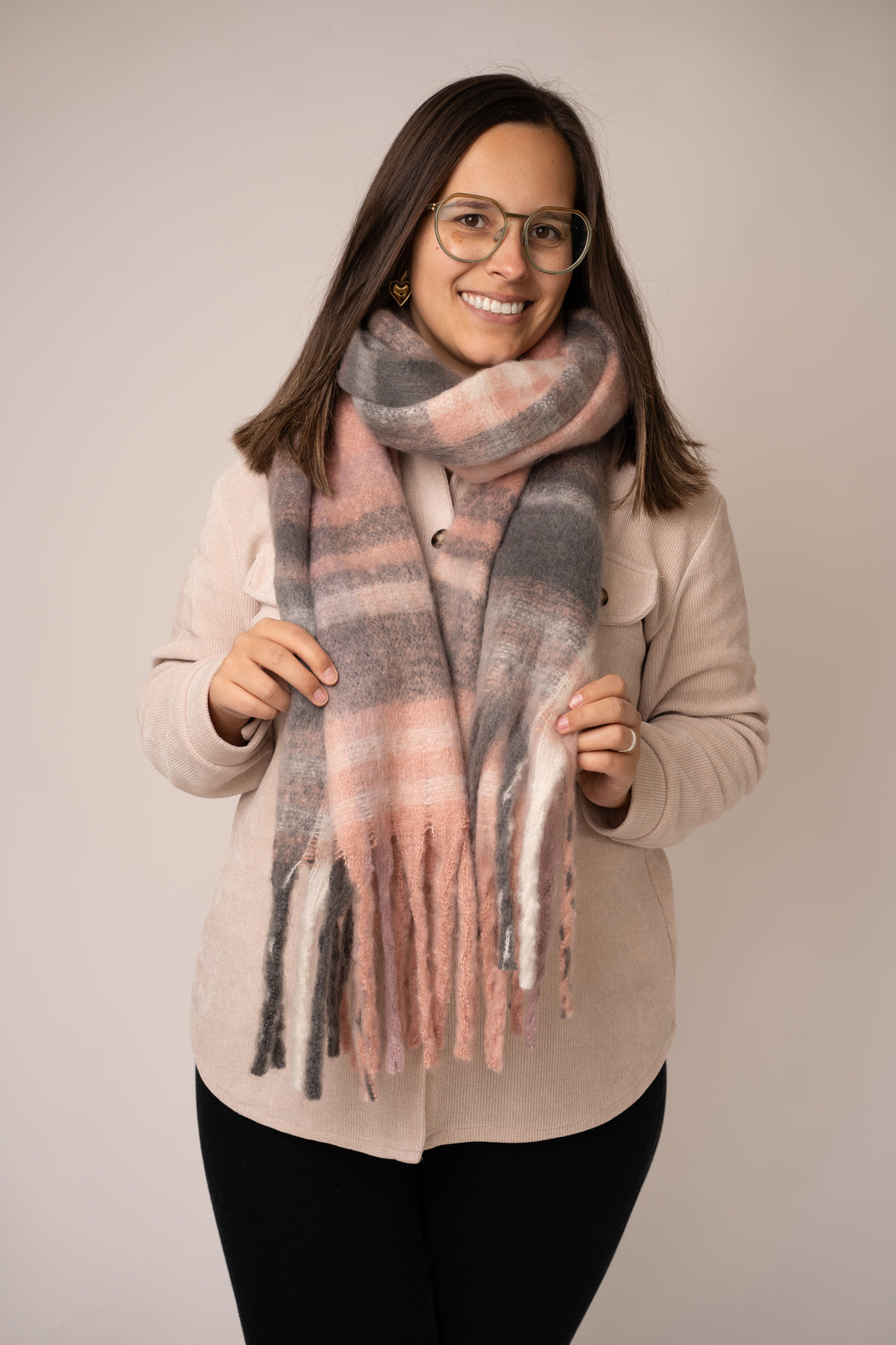 Wintersjaal roze/grijs