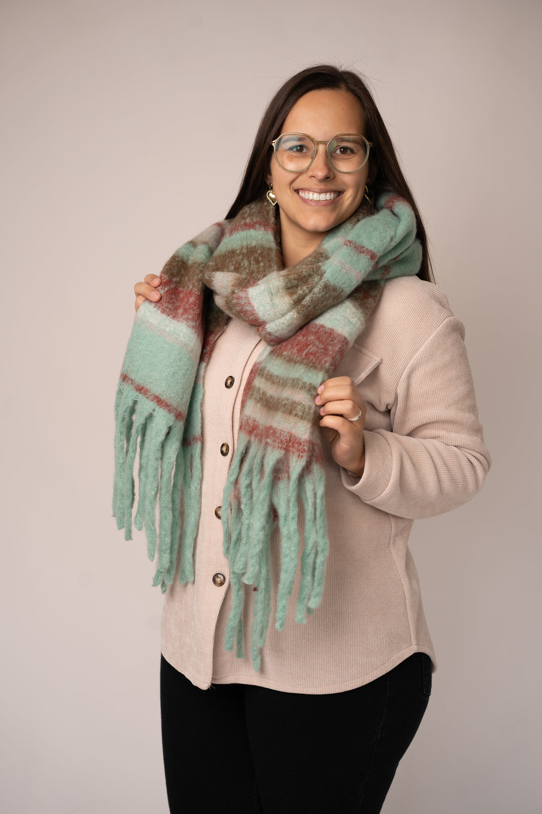 Wintersjaal groen/bruin/rood