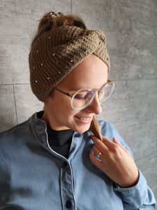 Bruin/khaki haarband met blinkers